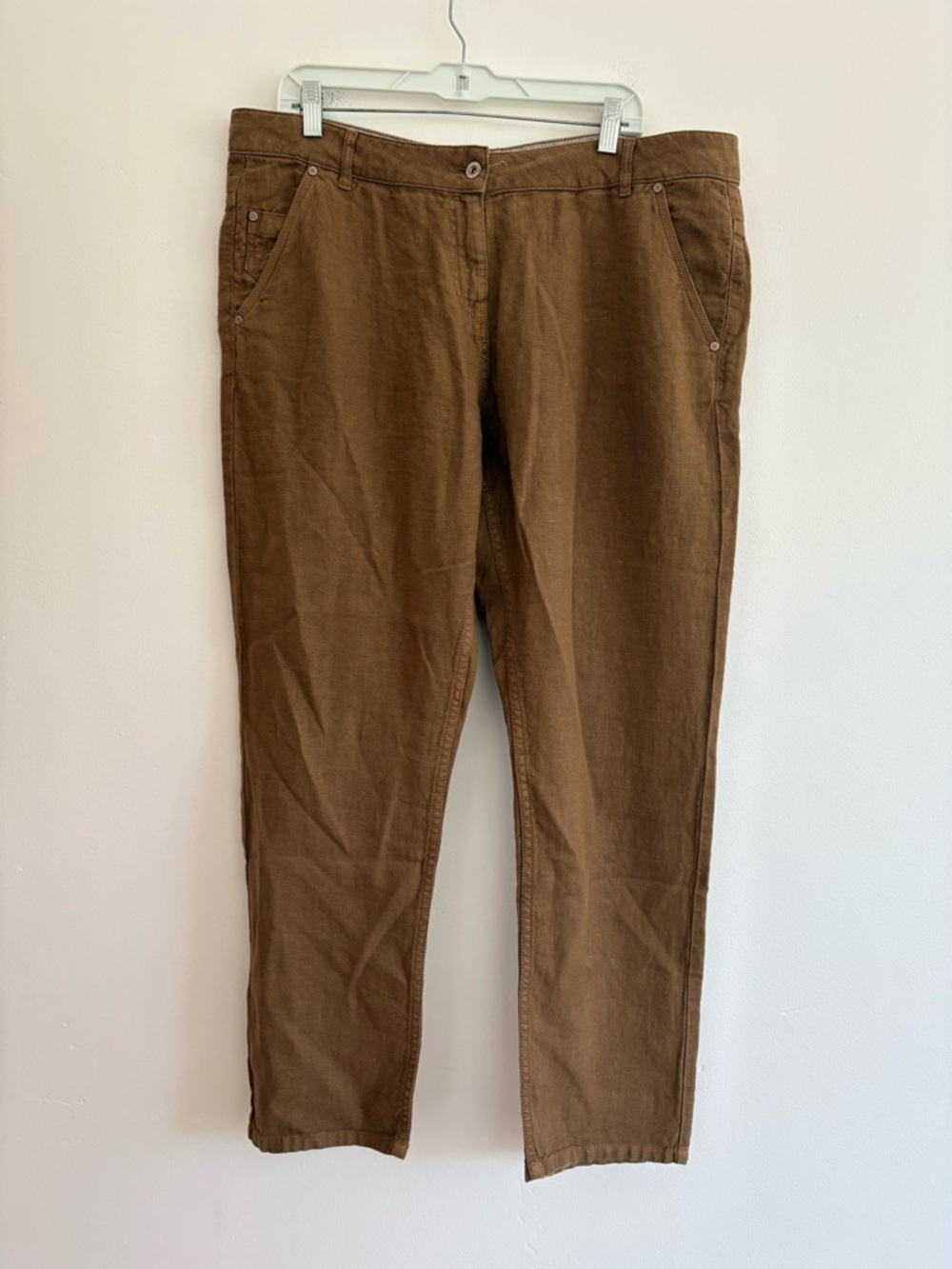 Poetry 100% Linen Straight Pants Brown Lagenlook Minimalist Neutral Size 14 NWT
